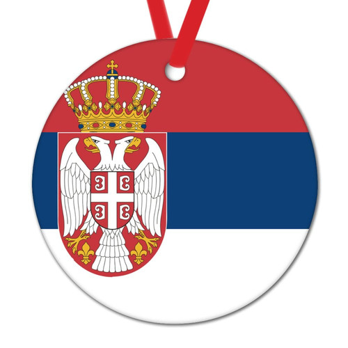 Serbia Flag Christmas Ornament for Kids National Flag Country Souvenir Xmas Tree Decorations Serbia Novelty Round Ceramic Christmas Ornament New Home