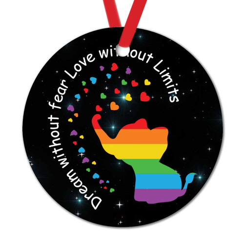 Dream Without Fear Love Without Limits Elephant Christmas Ornaments LGBT Christmas Decorations Pansexual Transgender LGBTQ Gay Rainbow Novelty Round Ceramic Christmas Ornaments