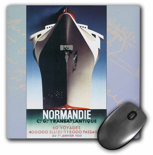 3dRose LLC 8 x 8 x 0.25 Inches Mouse Pad, Vintage Normandie Ship Travel Postcard (mp_99227_1)