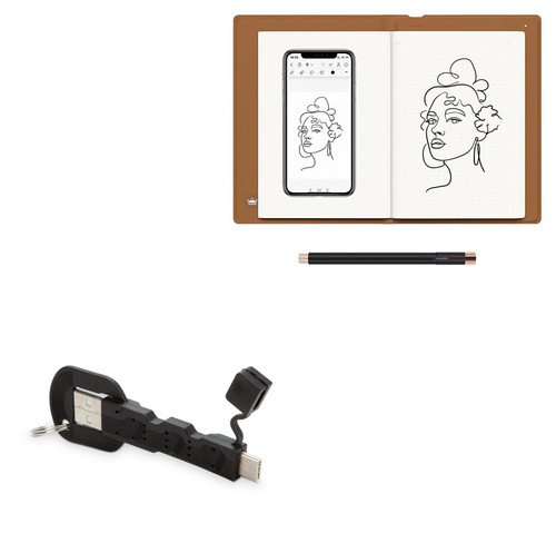 BoxWave Cable Compatible with Huion Note - USB Type-C Keychain Charger, Key Ring 3.1 Type C USB Cable - Jet Black