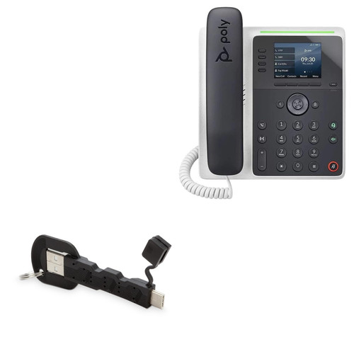 BoxWave Cable Compatible with Poly Edge E220 - USB Type-C Keychain Charger, Key Ring 3.1 Type C USB Cable - Jet Black
