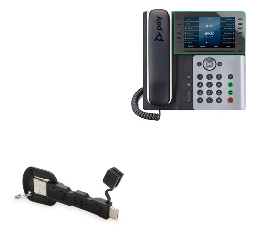 BoxWave Cable Compatible with Poly Edge E550 - USB Type-C Keychain Charger, Key Ring 3.1 Type C USB Cable - Jet Black