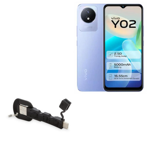 BoxWave Cable Compatible with vivo Y02 - USB Type-C Keychain Charger, Key Ring 3.1 Type C USB Cable - Jet Black