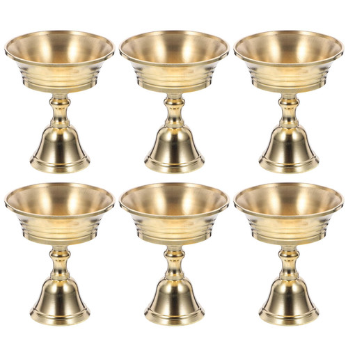 6Pcs Ghee Lamp Holders Golden Brass Metal Lotus Ghee Oil Lamp Holders Decorative Tealight Candle Holders Brass Candle Holder for Buddhist Altar Table Centerpiece Wedding