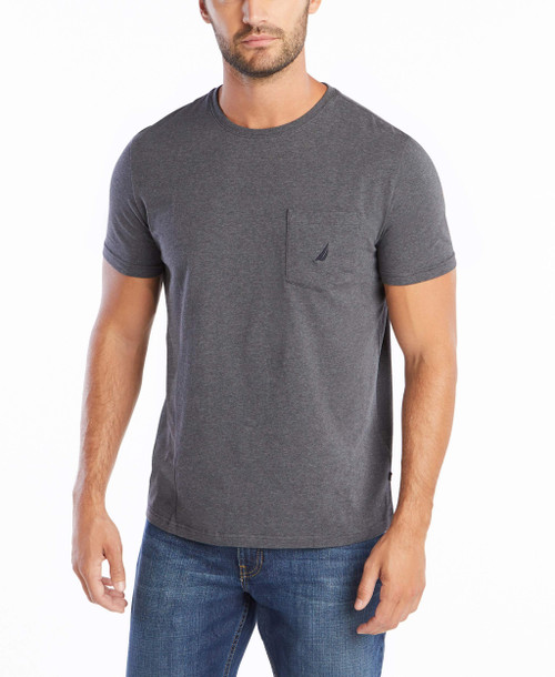 Nautica Men's Solid Crew Neck Short-Sleeve Pocket T-Shirt, Charcoal Heather (Light), XX-Large
