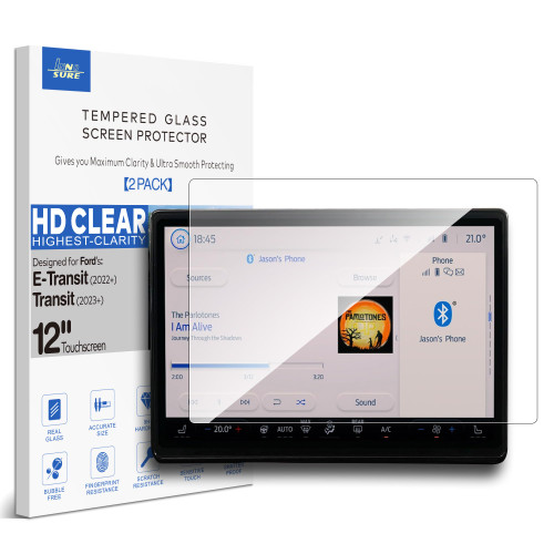 INNOSURE 12" Tempered Glass Screen Protector Designed for Ford E-Transit (2022-2023), Transit (2023) SYNC4 Infotainment 12 Inch Navigation Touchscreen Protecting Accessories (HD Clear)