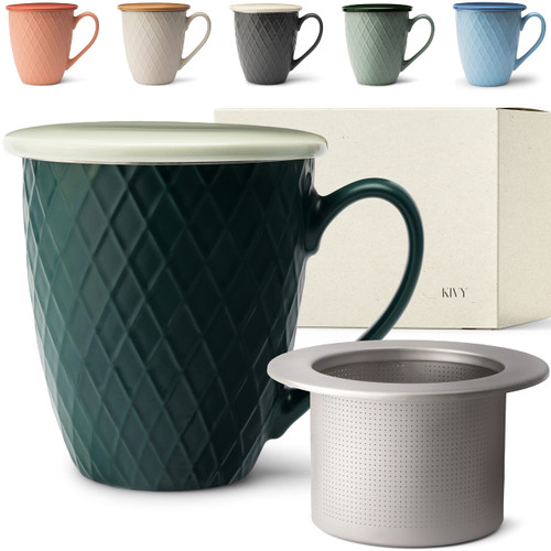 KIVY Large 22oz Tea cup with infuser and lid - Perfect for for steeping loose leaf tea - Tea infuser mug - Tea cup with lid - Ceramic tea mugs with infuser and lid - Tea steeper mug with strainer KIVY Large 22oz Tea cup with infuser and lid - Perfect for for steeping loose leaf tea - Tea infuser mug - Tea cup with lid - Ceramic tea mugs with infuser and lid - Tea steeper mug with strainer