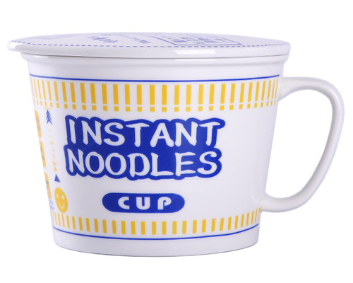 WHJY 27 oz Ceramic Modern Instant Noodles Bowl Cup Mug, Large Ramen Bowl with Handle & Lid, Ceramic Ramen Bowl, Soup Bowl, Instant Ramen Bowl, Ramen Bowls, Pasta Bowl - Blue