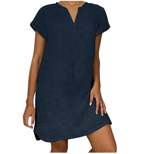 asjyhkr Women Short Sleeve V-Neck Casual Hot Vacation Solid Color Mini Shift Dress Artistic Dress(L,Dark Blue) asjyhkr Women Short Sleeve V-Neck Casual Hot Vacation Solid Color Mini Shift Dress Artistic Dress(L,Dark Blue)