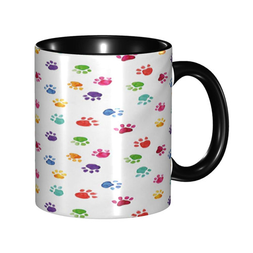 LIGUTARS Large Ceramic Coffee Mug, Watercolor Porcelain Tea Cup, Colorful Animal Footprints, 11oz, For Office and Home, Multicolor