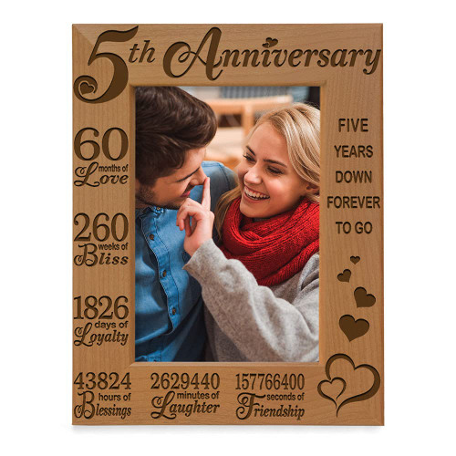 KATE POSH 5th Anniversary Engraved Natural Wood Picture Frame and Gifts, 5th Wood Wedding Anniversary (4x6-Vertical)