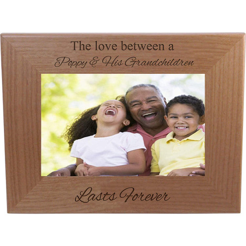 CustomGiftsNow The Love Between Poppy & His Grandchildren Lasts Forever Engraved Natural Alder Wood Hanging/Tabletop Picture Memory Family Memorial Photo Wooden Frame