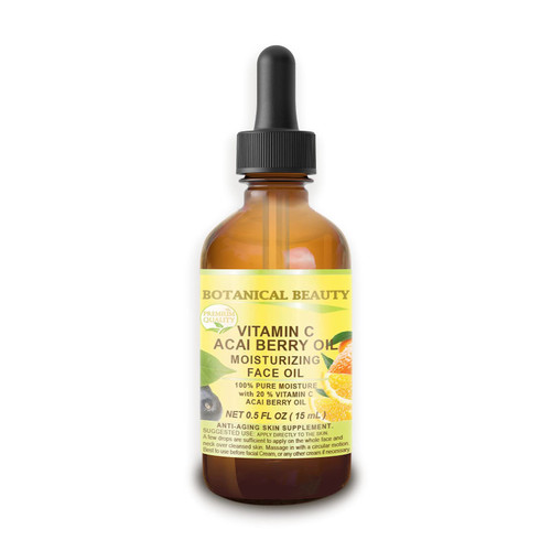 VITAMIN C ACAI BERRY Oil. Moisturizing Face Oil. Anti-aging, regenerating and nourishing. 20% Vitamin C and 100% Pure Acai Berry Oil. 0.5 Fl. Oz - 15 ml. by Botanical Beauty.