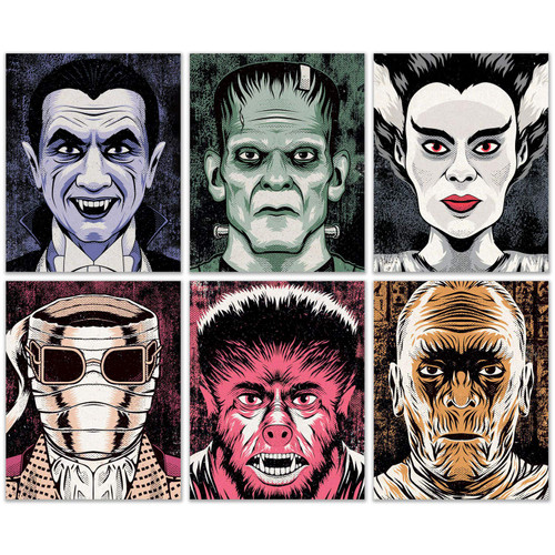 Classic Universal Monster Posters - Set of 6 (8 inches x 10 inches) Pictures - Dracula Frankenstein's Monster Bride of Frankenstein Mummy Wolfman Invisible Man