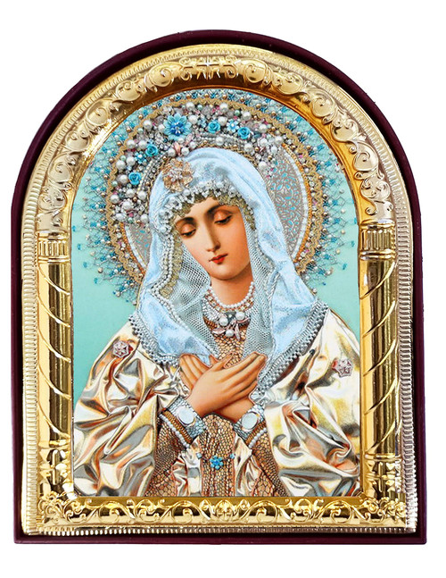 Virgin Mary Madonna Extreme Humility Catholic Orthodox Icon Christian, Religious Gift, Arched Icon With Stand and Wall Hanging 4 1/16 Inch
