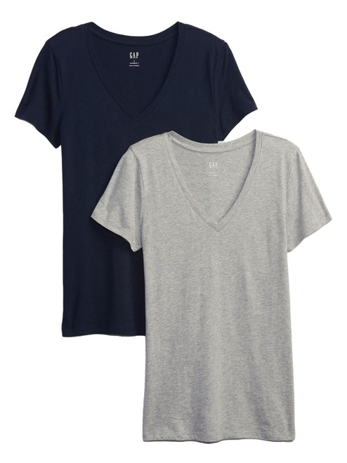 GAP Womens 2-Pack Favorite V-Neck Tee T-Shirt, Navy Uniform, XX-Small US