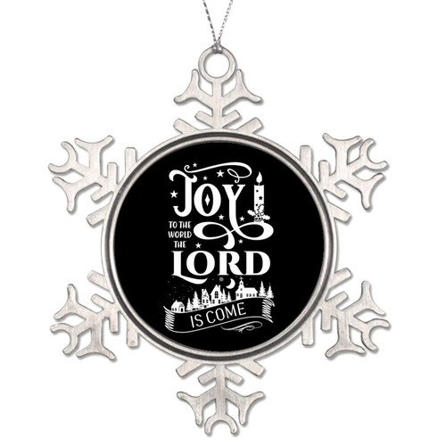 Christmas Hanging Ornament Round Snowflake Keepsake Nativity Scene Christmas Quotes Joy to the World the Lord is Come 3in Metal Souvenir Xmas Tree Pendant Winter Gift Holiday New Year Party Decoration