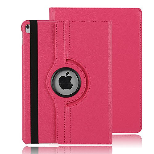 Dream Wings iPad 9.7 2018/2017 Case Cover, 360 Degrees Rotating Multi Angles Stand with Auto Sleep/Wake Smart Case for Apple iPad 9.7 inch 2017 and New 2018 Model Tablet (iPad 9.7 2018, Hot Pink)