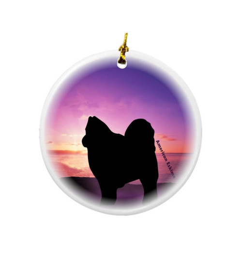 Rikki Knight American Eskimo Dog at Sunset Design Round Porcelain Two-Sided Christmas Ornaments