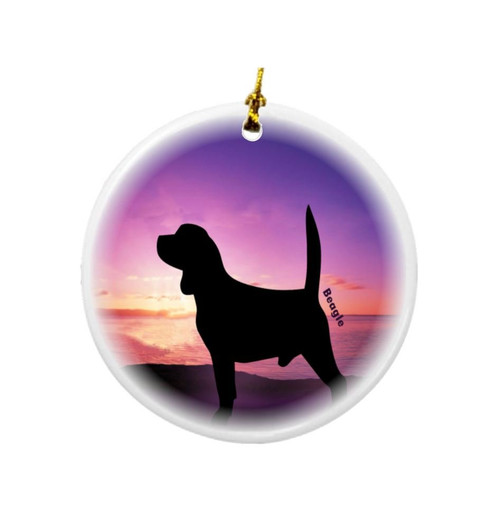 Rikki Knight Beagle Dog at Sunset Design Round Porcelain Two-Sided Christmas Ornaments