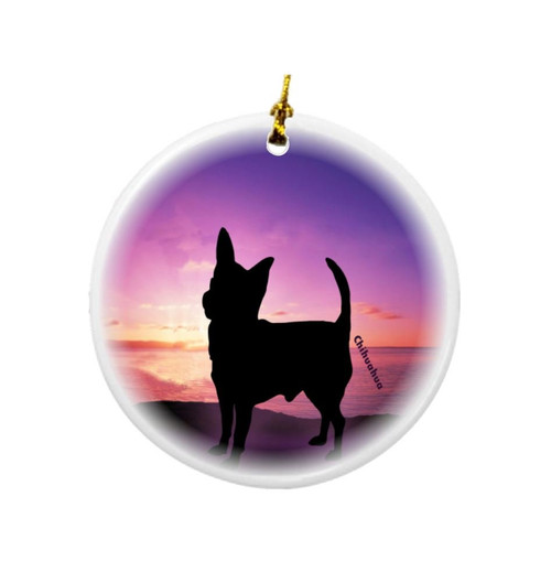 Rikki Knight Chihuahua Dog at Sunset Design Round Porcelain Two-Sided Christmas Ornaments
