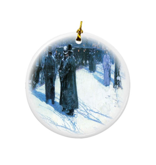 Rikki Knight Childe Hassam Art Nighttime in Madison Square Design Round Porcelain Two-Sided Christmas Ornaments