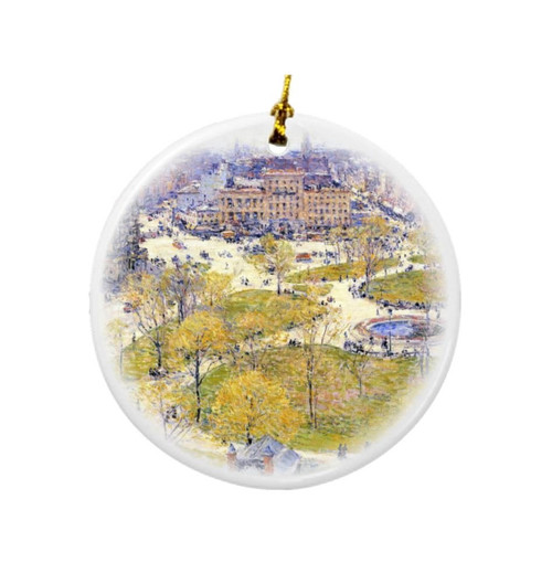 Rikki Knight Childe Hassam Art Union Square in Spring Design Round Porcelain Two-Sided Christmas Ornaments
