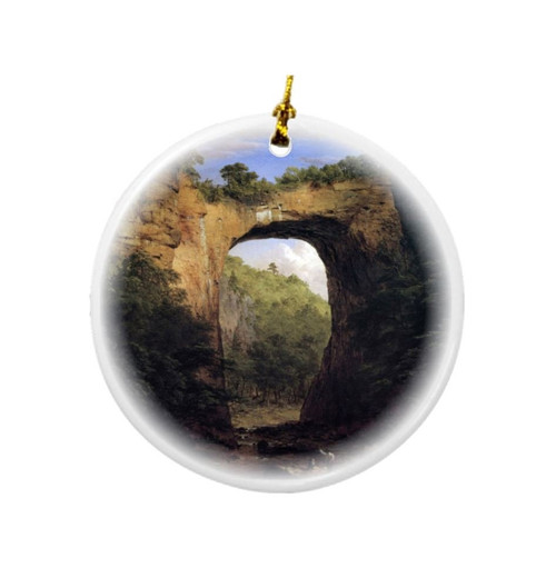 Rikki Knight Frederick Edwin Church Art The Natural Bridge Design Round Porcelain Two-Sided Christmas Ornaments