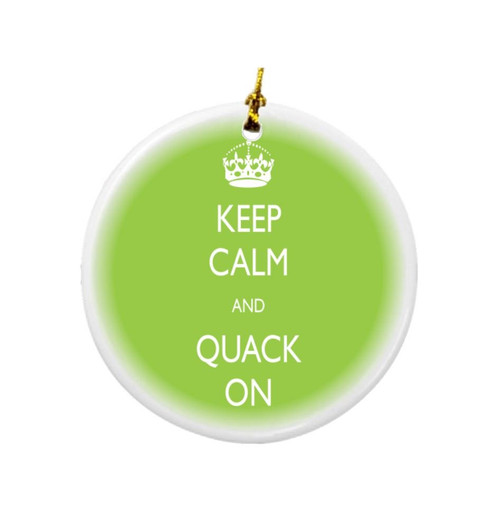 Rikki Knight Keep Calm and Quack on Lime Green Color Design Round Porcelain Two-Sided Christmas Ornaments