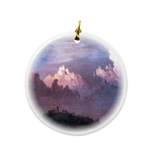 Rikki Knight Frederick Edwin Church Art Olana in The Clouds Design Round Porcelain Two-Sided Christmas Ornaments