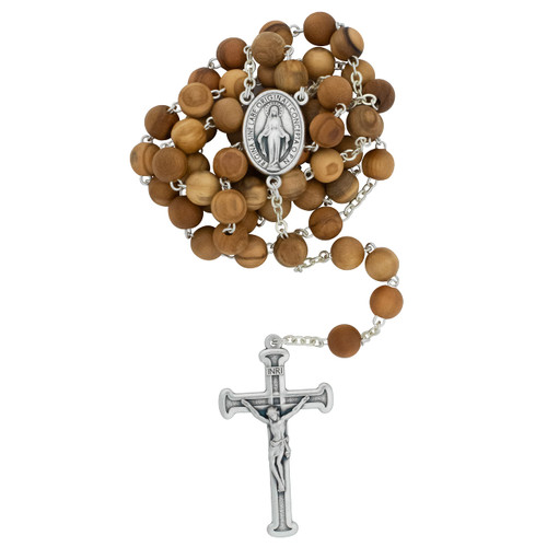 Olive Wood Rosary | Round Wooden Hail Mary Beads and Silver-Tone Crucifix and Medal | Great Catholic Gift for First Holy Communion and Confirmation | Made in Italy (Full Rosary) Olive Wood Rosary | Round Wooden Hail Mary Beads and Silver-Tone Crucifix and Medal | Great Catholic Gift for First Holy Communion and Confirmation | Made in Italy (Full Rosary)
