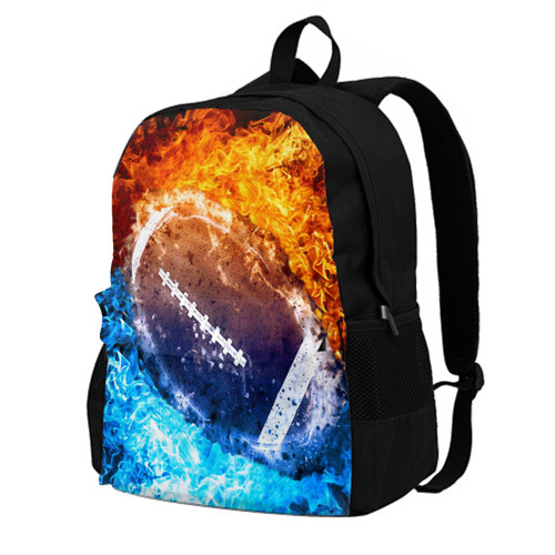 Srufqsi Red and Blue Fire with Football Backpack School Bookbag For Boys Girls College Backpack Laptop Backpacks Travel Daypack For Teen Women Men