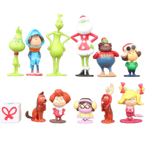 12Pcs Grinch Cake Topper,Grinch Christmas Decoration Birthday Cake Decor Grinch Stealing Christmas DIY Cake Theme Figure Toys