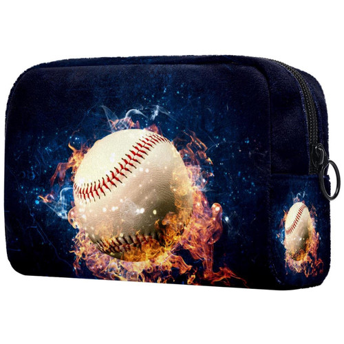 Makeup Bag Burning Baseball Travel Cosmetic Bag Small Toiletry Bags Makeup Cosmetic Pouch For Purse Cosmetics Toiletries 7.3x3x5.1in