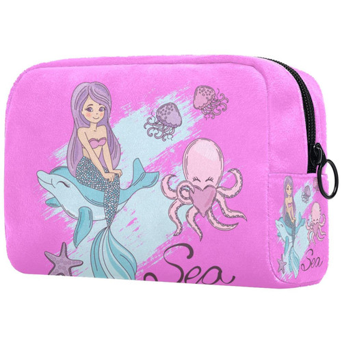 Makeup Bag Mermaid Dolphin Mount Travel Cosmetic Bag Small Toiletry Bags Makeup Cosmetic Pouch For Purse Cosmetics Toiletries 7.3x3x5.1in