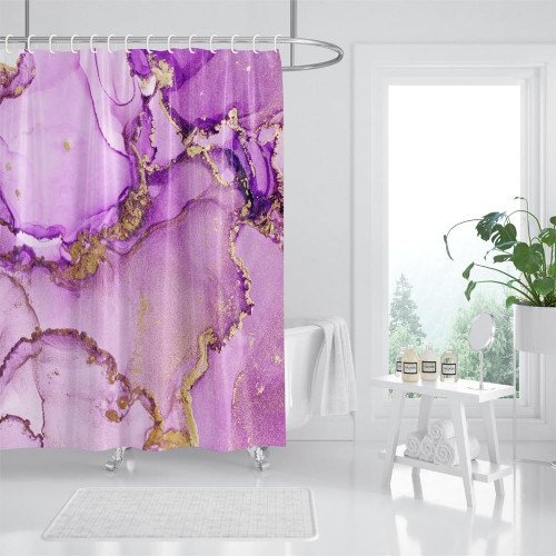 Hipposama Marble Shower Curtain, Green Marble Shower Curtain Set, Colourful Abstract Ink Paint Teal Jade Gold Texture Shower Curtain for Bathroom, Waterproof Fabric, 36 x 72 inches