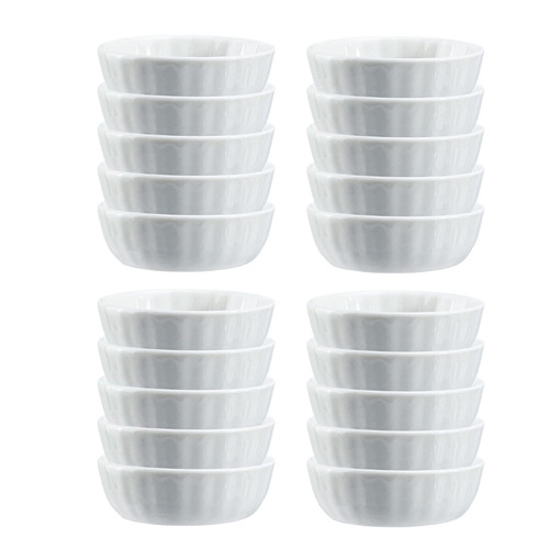 SOCOSY Round Multipurpose Vertical Stripes Ceramic Sauce Dish Seasoning Dish Sushi Dipping Bowl Appetizer Plates Serving Dish Saucers Bowl(Set of 20)