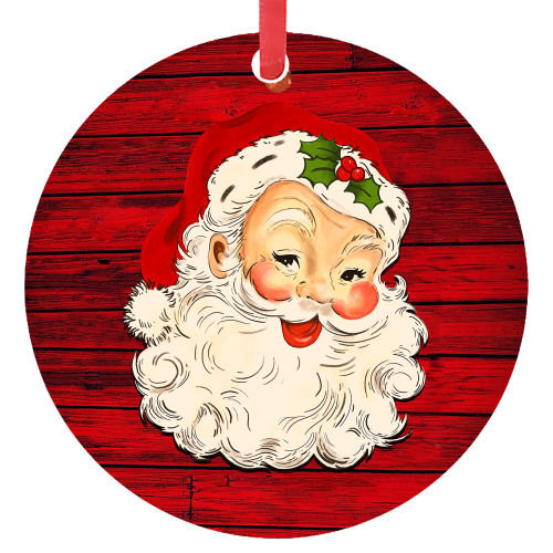 Vintage Santa Ornaments Smile Santa Claus Christmas Decoration Red Gnomes Christmas Tree Holiday Decor Double-Side Red Round Large Ceramics Souvenir 3" Unique Winter Xmas Gifts