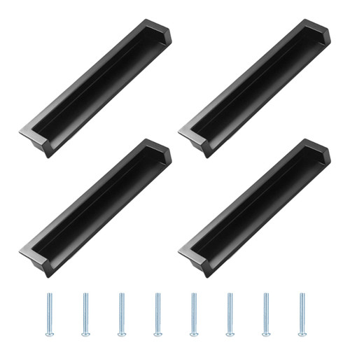 Morobor Tatami Hidden Door Handles, 4pcs Embedded Handle, Recessed Finger Pulls with Hidden Concealed Screws for Cabinet Wardrobe Drawer(Matte Black,138mm)
