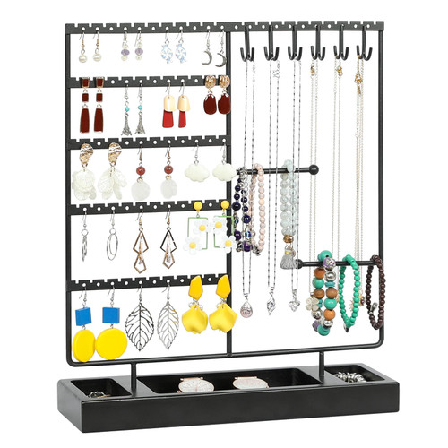 X-cosrack Earring Holder,5-Tier Ear Stud Holder with Wooden Tray,Jewelry Organizer Holder for Earrings Necklaces Bracelets Watches and Rings,Earring Display Stand, Black X-cosrack Earring Holder,5-Tier Ear Stud Holder with Wooden Tray,Jewelry Organizer Holder for Earrings Necklaces Bracelets Watches and Rings,Earring Display Stand, Black