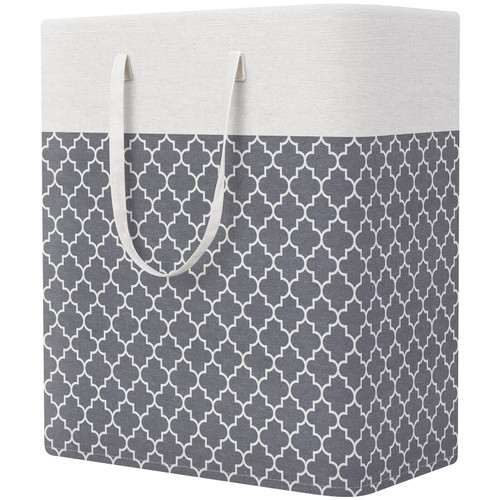 StorageRight Laundry Basket Hamper Large Collapsible Laundry Hamper with Easy Carry Handles?Freestanding Clothes Hampers for Laundry, Bedroom, Dorm, Clothes, Towels, Toys, 100L, Clover Grey