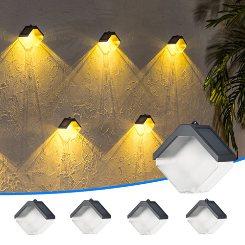 BODLYL Solar Fence Lights with Warm White and Color Changing, 4 Pack Color Glow Light for Fence IP65Waterproof Solar Outdoor Lights for Fence Outside Solar Deck Lights for Wall Deck, Yard, Garden