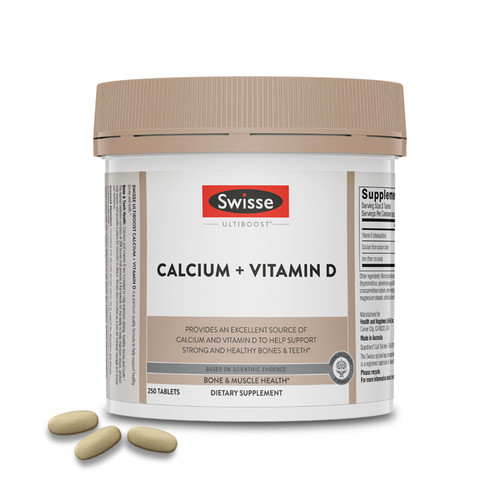 Swisse Calcium with Vitamin D | Calcium Citrate & Calcium Carbonate with Vitamin D3 | Calcium Supplement for Women & Men | 1000mg | Bone Strength Support | 250 Tablets