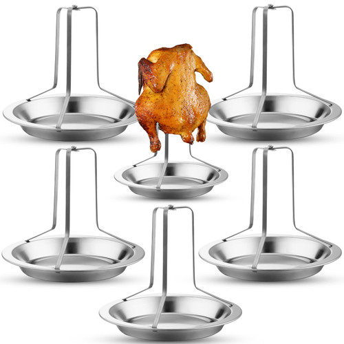 6 Pack Beer Can Chicken Holder Stainless Steel Chicken Roaster Rack Beer Can Chicken Stand Vertical Roaster Rack Chicken Roasting Rack Turkey Standing Holder with Pan for Grill Oven Camping Home BBQ