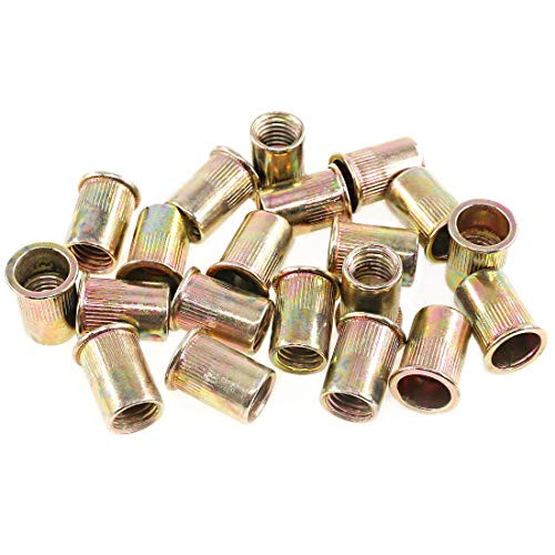 Keadic 100Pcs Metric Zinc Plated Carbon Steel Rivet Nut Flat Head Threaded Insert Nutsert Kit (M12)