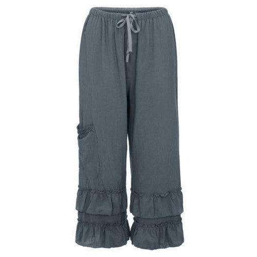 Qiribati Women's Drawstring Trousers Solid Straight Leg Pant Loose Ruffle Hem Trousers with Pocket Dark Gray Qiribati Women's Drawstring Trousers Solid Straight Leg Pant Loose Ruffle Hem Trousers with Pocket Dark Gray