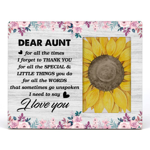 HOIJAUMAI Aunt I Love You Wood Picture Frame Gift, Rustic Aunt Wooden Photo Frame Gift for Auntie from Niece Nephew, Tabletop and Wall Mounting, Display Photo 4x6 inch