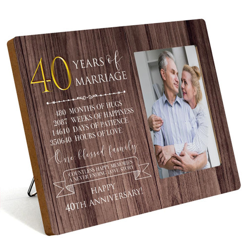 40th Anniversary Picture Frame, 40th Wedding Anniversary for Her Him Couple Husband Wife, Happy 40th Wedding Anniversary Decorations for Wall Desk Tabletop Shelf, 40 Years Wedding Gift Ideas