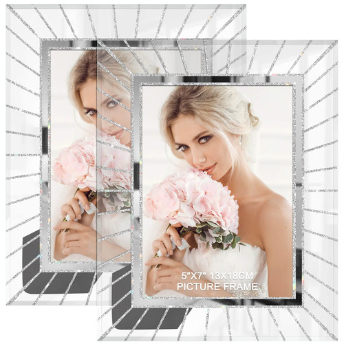 IZIDDO 5x7 Picture Frames Sparkly Glass Set of 2, Gifts Photo Frame Crystal Bling Only for Tabletop, Display Horizontal and Vertical with High Definition Glass (5x7, 2 Pack)