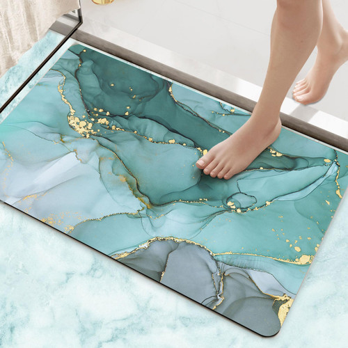 DEXI Bath Mat Rugs Bathroom Floor Mat Super Absorbent Ultra Thin Low Profile Non Slip Quick Dry Washable Carpet for Sink Shower Toilet, 16"x24" Turquoise Green